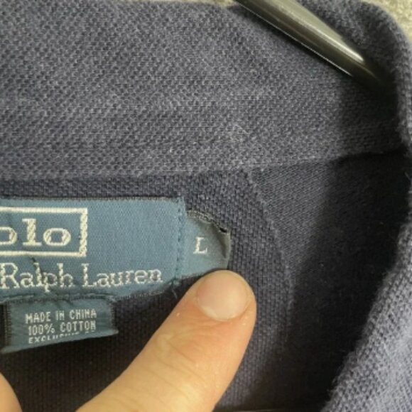 Polo‎ Ralph Lauren Cardigan Mens Large Navy Blue V-Neck Cotton Knit Sweater VTG - Picture 4 of 8